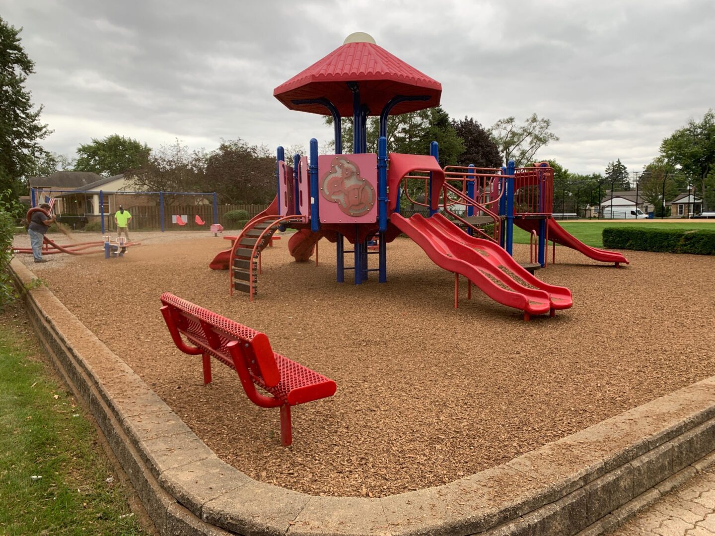 Red slides and benches