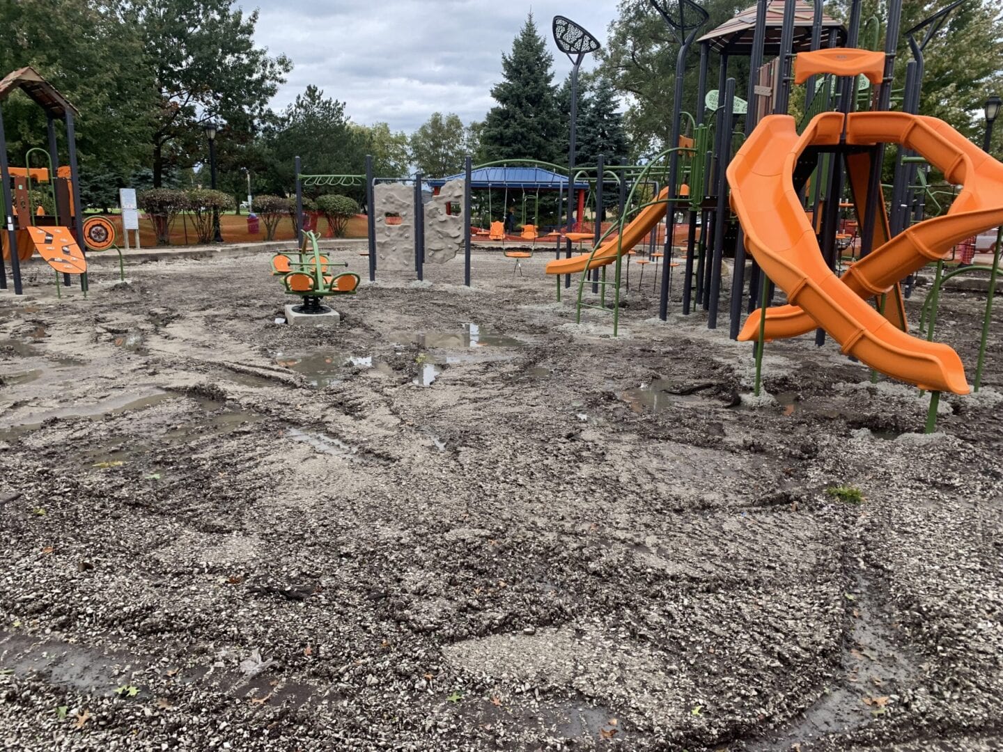 Full view of the play area maintenance process